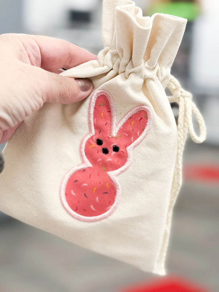 Kimberbell Canvas cinch sack with embroidered bunny