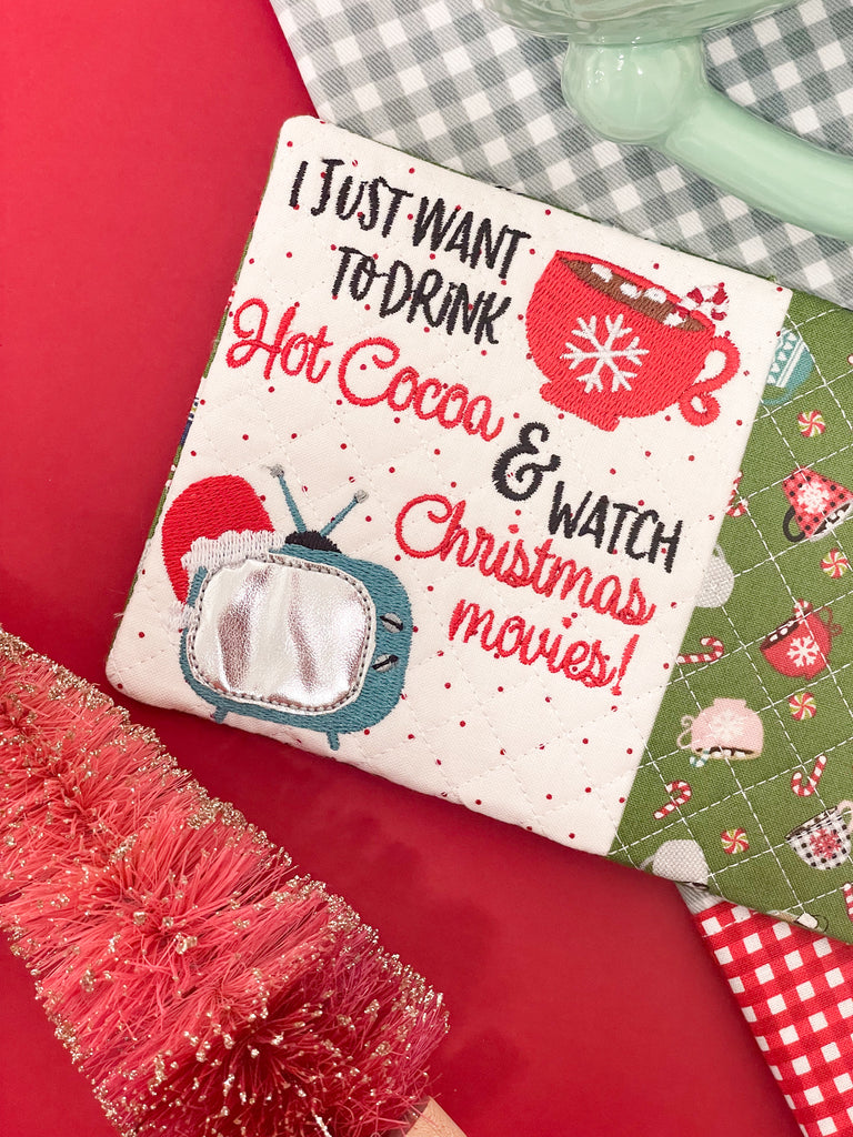 Hot Cocoa and Christmas Movies Mug Rug