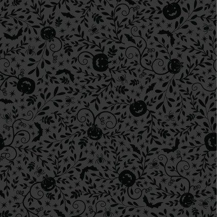 Pumpkins and Potions Pumpkin Vines Black Fabric 