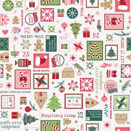 A Quilty Little Christmas Letters White Fabric