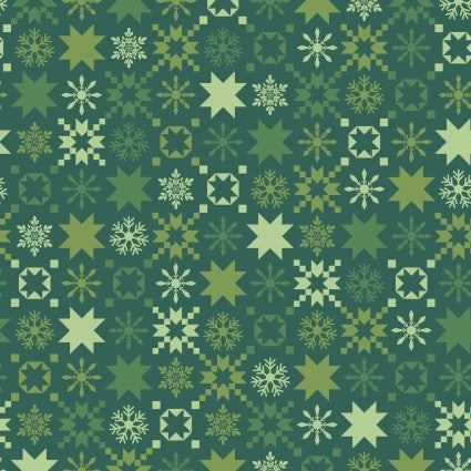 A Quilty Little Christmas Snowflake green fabric 