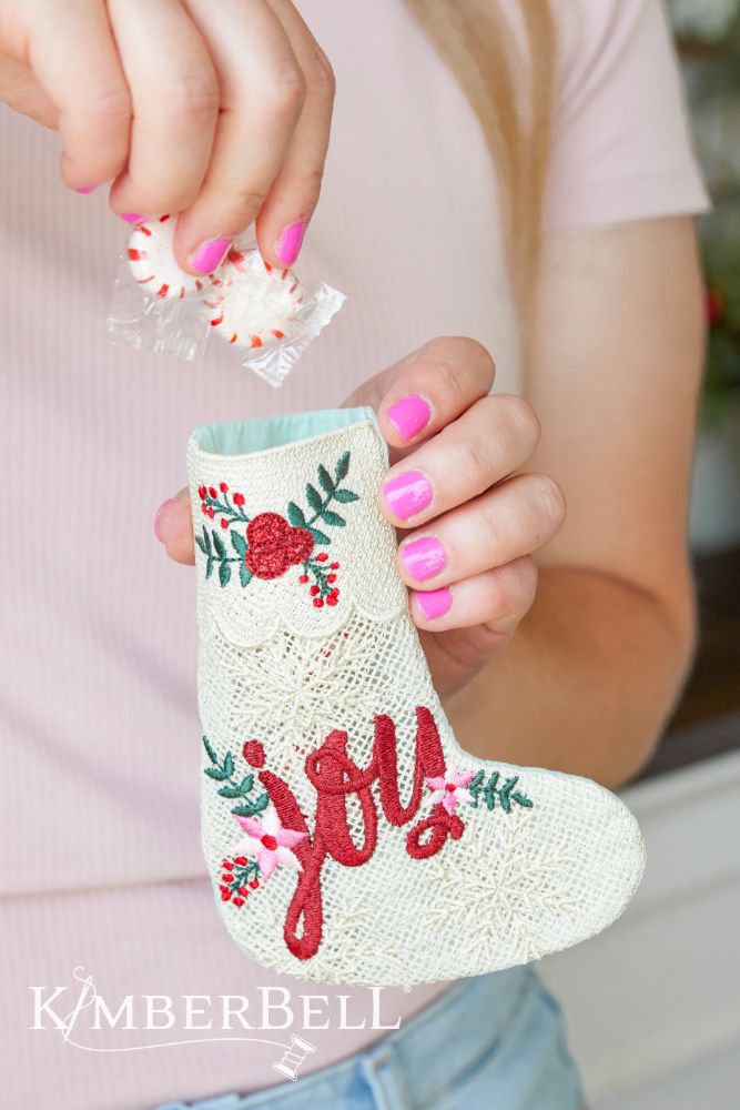 Kimberbell Embroidery Club - November 2024: Christmas Joy Lace Gift Stocking - sample