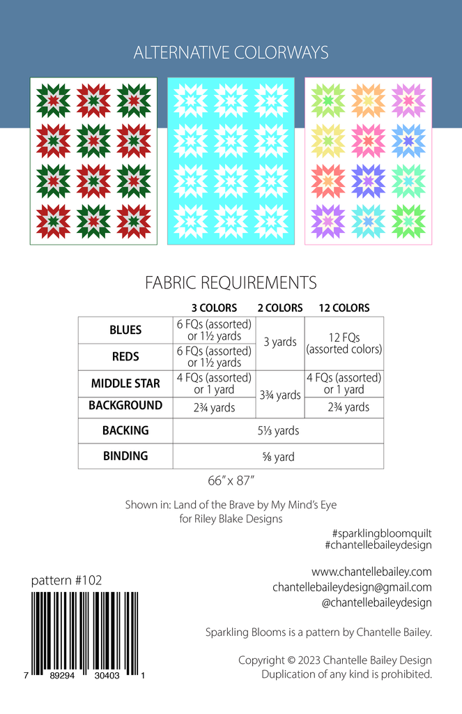 Pre-order Sparkling Blooms Quilt Pattern by Chantelle Bailey Back
