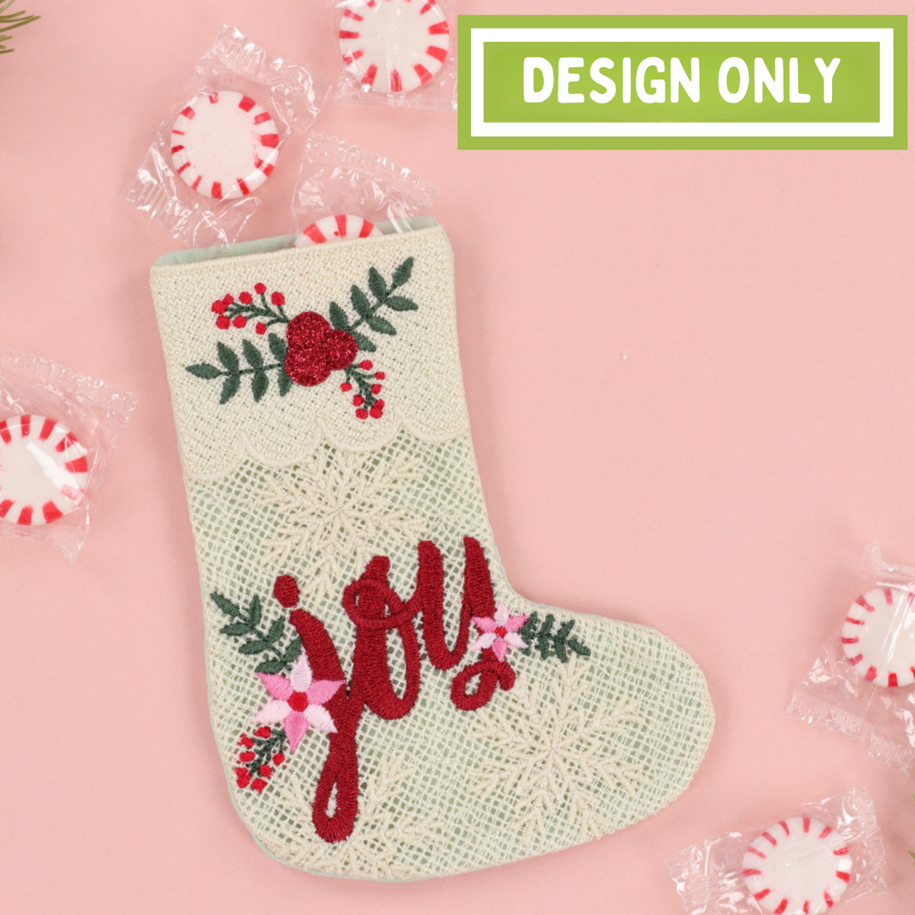 Kimberbell Embroidery Club - November 2024: Christmas Joy Lace Gift Stocking - DESIGN ONLY