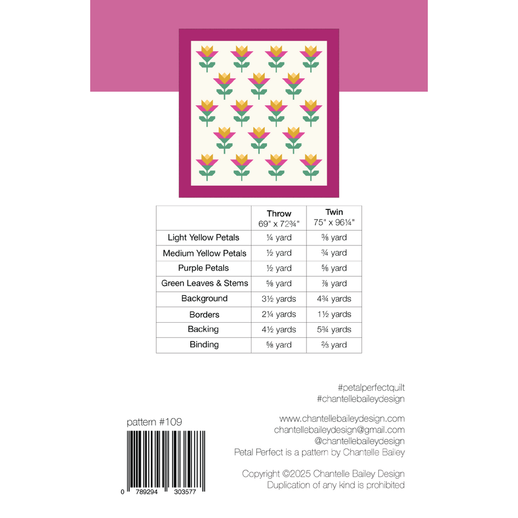Pre-order Petal Perfect Quilt Pattern by Chantelle Bailey- Back
