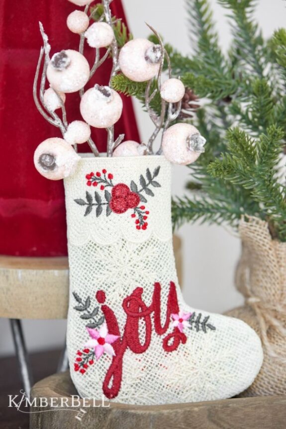 Kimberbell Embroidery Club - November 2024: Christmas Joy Lace Gift Stocking - 