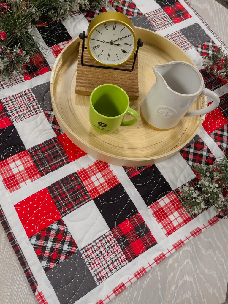 Scrappy Plaid Table Topper 31 1/2" x 31 1/2"  quilted