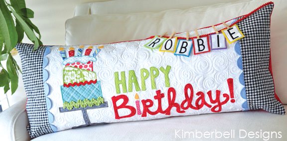 Kimberbell Happy Birthday Bench Pillow Machine Embroidery 